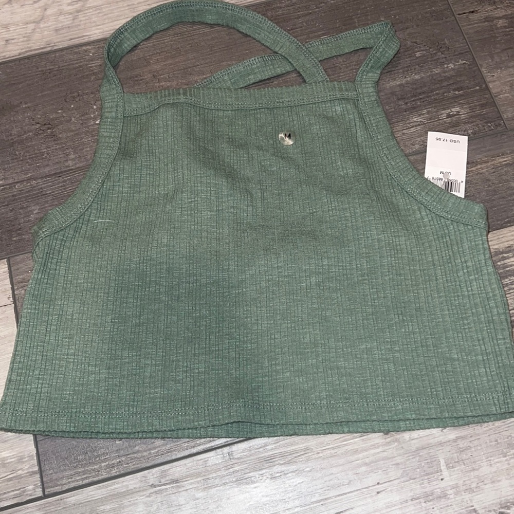 green halter criss cross back top